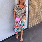 Priya - Women's Leopard Print Midi Dress with Colorful Hem