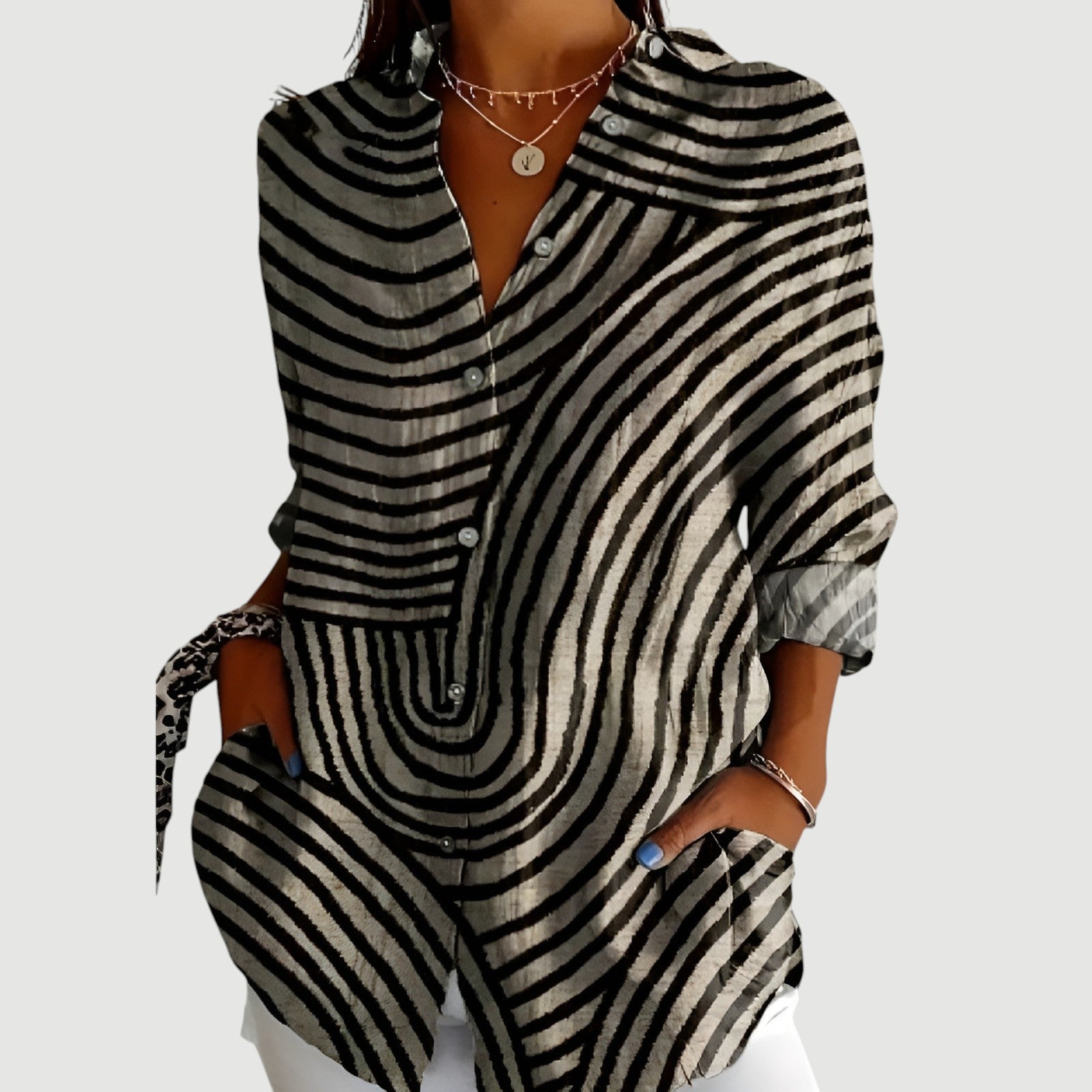 Zadie | Women's Abstract Summer Blouse with Button-Up Detail