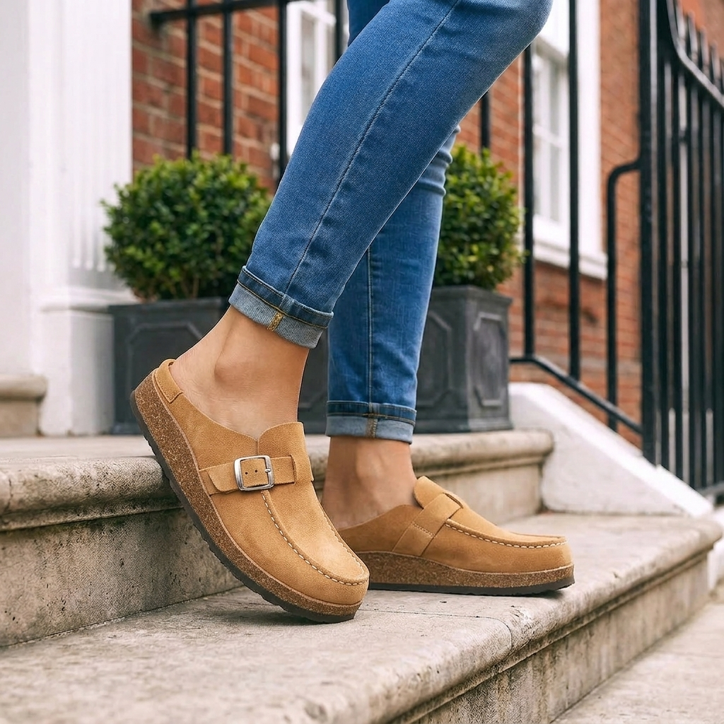 Remi | Women's Suede Clogs with Buckle Detail