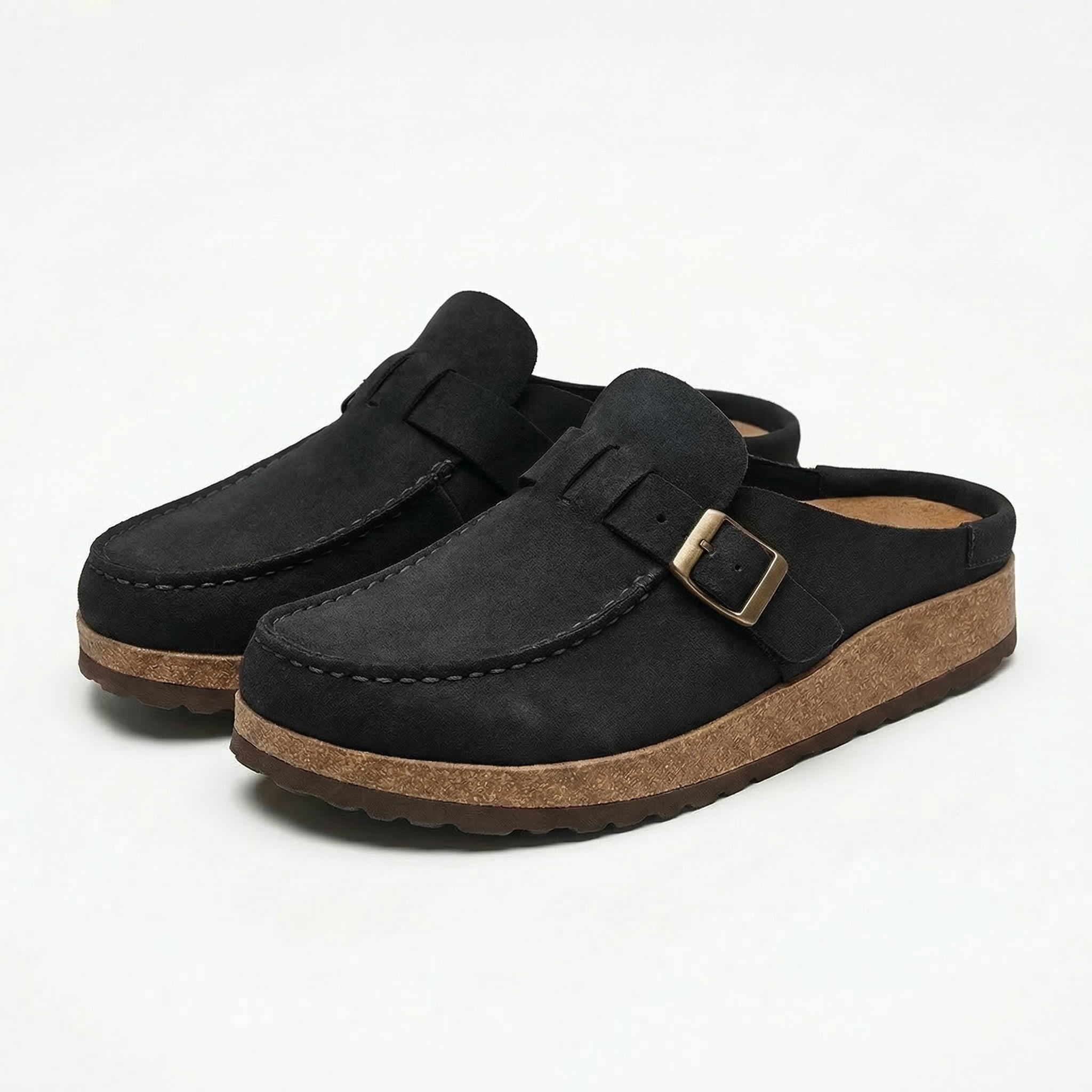 Remi | Women's Suede Clogs with Buckle Detail