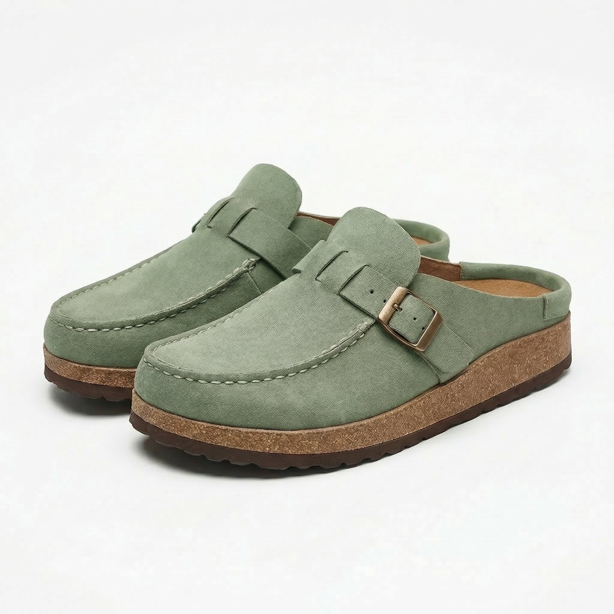 Remi | Women's Suede Clogs with Buckle Detail
