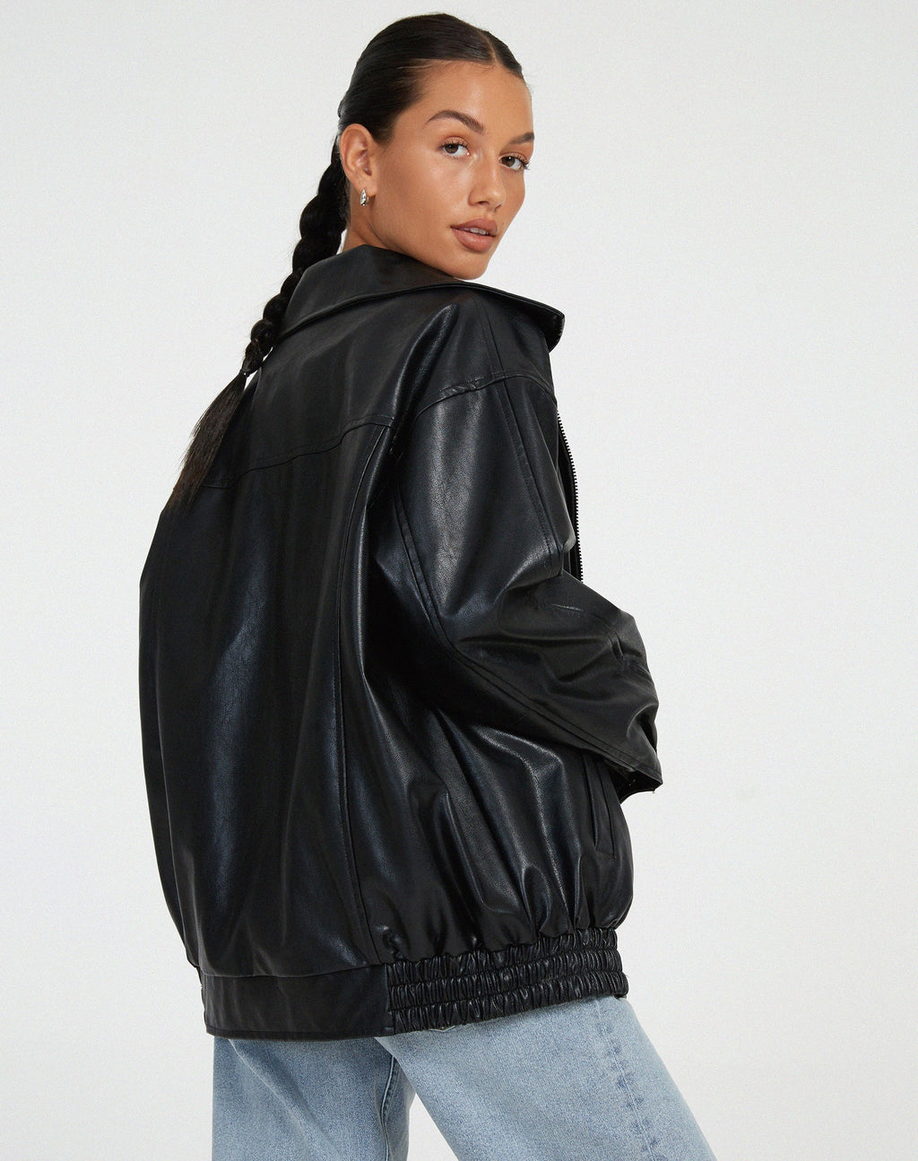 Renata - Women's Leather Bomber Jacket with Plaid Skirt