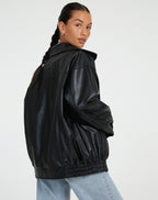 Renata - Women's Leather Bomber Jacket with Plaid Skirt