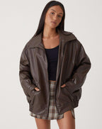 Renata - Women's Leather Bomber Jacket with Plaid Skirt