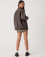 Renata - Women's Leather Bomber Jacket with Plaid Skirt