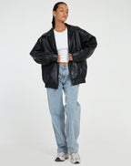 Renata - Women's Leather Bomber Jacket with Plaid Skirt