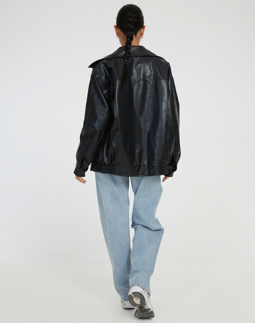 Renata - Women's Leather Bomber Jacket with Plaid Skirt