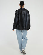 Renata - Women's Leather Bomber Jacket with Plaid Skirt