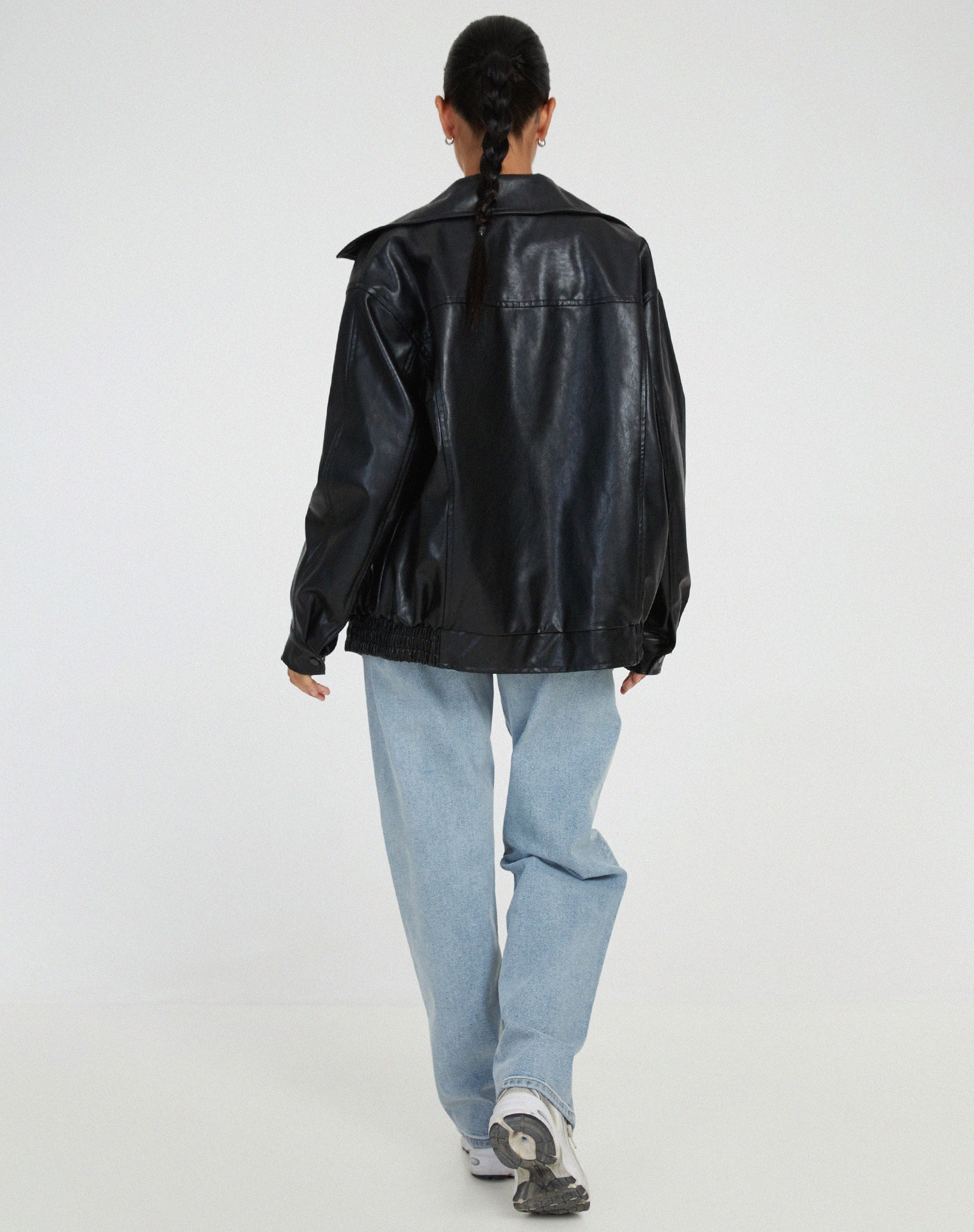 Renata - Women's Leather Bomber Jacket with Plaid Skirt