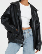 Renata - Women's Leather Bomber Jacket with Plaid Skirt