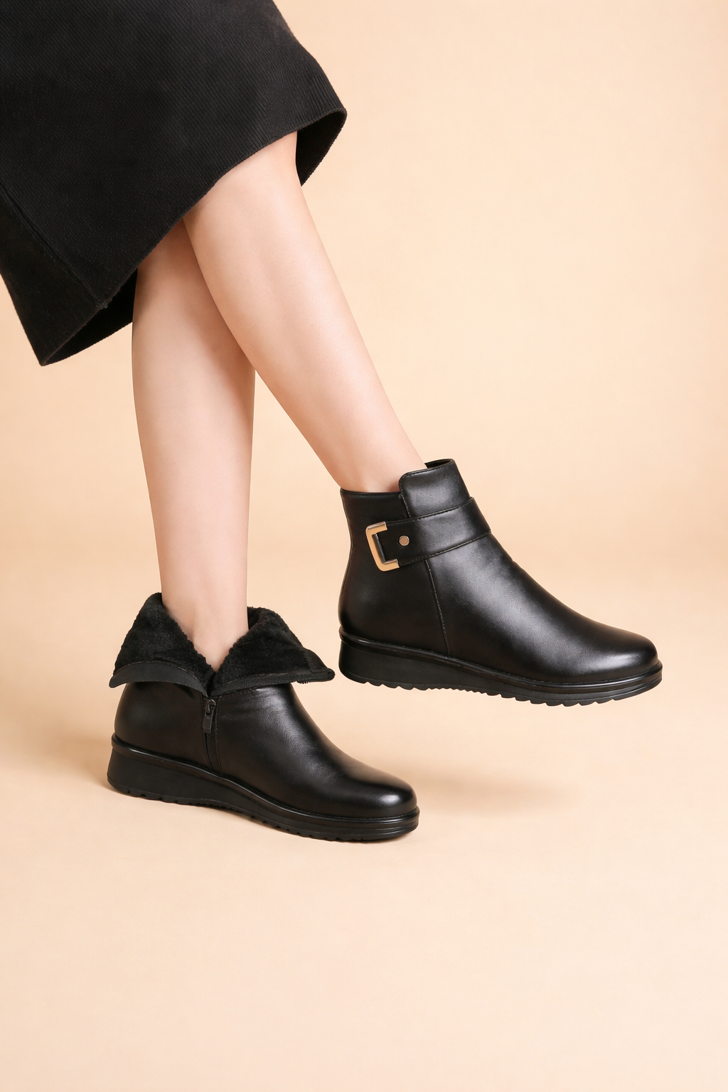 Rhiannon - Women's Elegant Winter Ankle Boots with Buckle