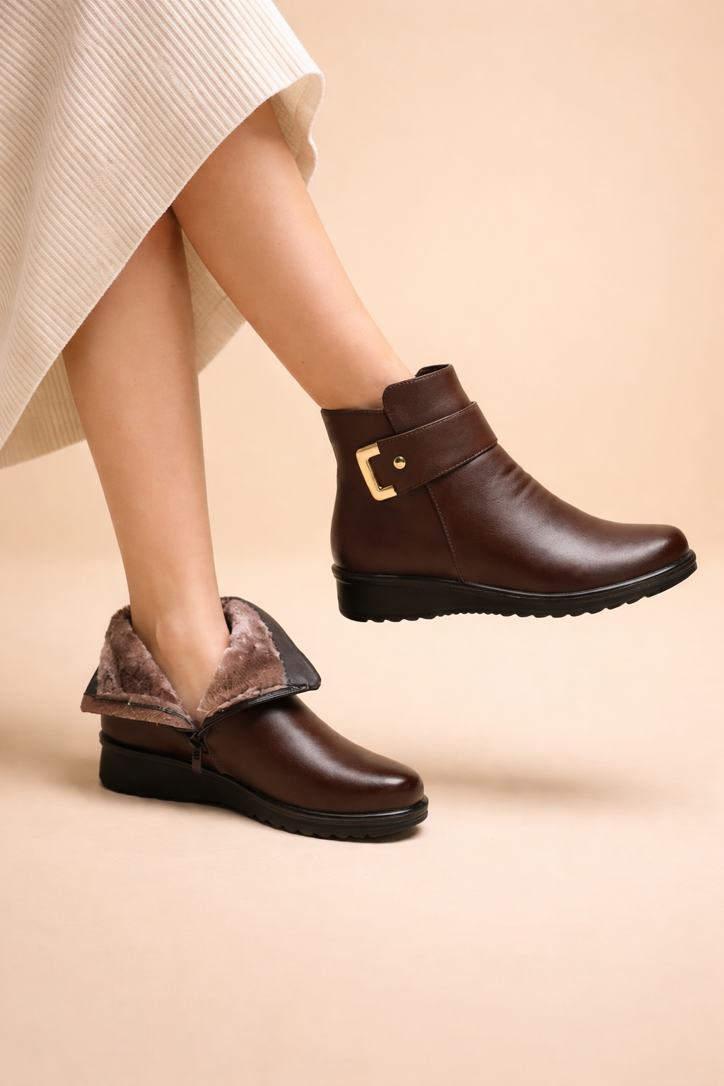Rhiannon - Women's Elegant Winter Ankle Boots with Buckle