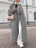 Rowan - Women's Stylish Houndstooth Trench Coat