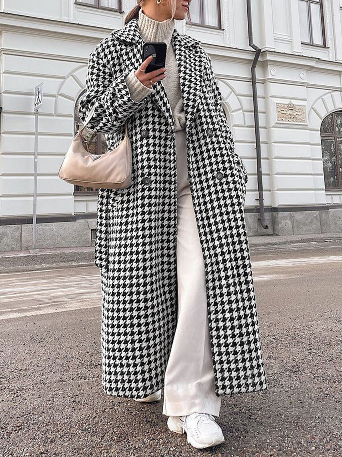 Rowan - Women's Stylish Houndstooth Trench Coat