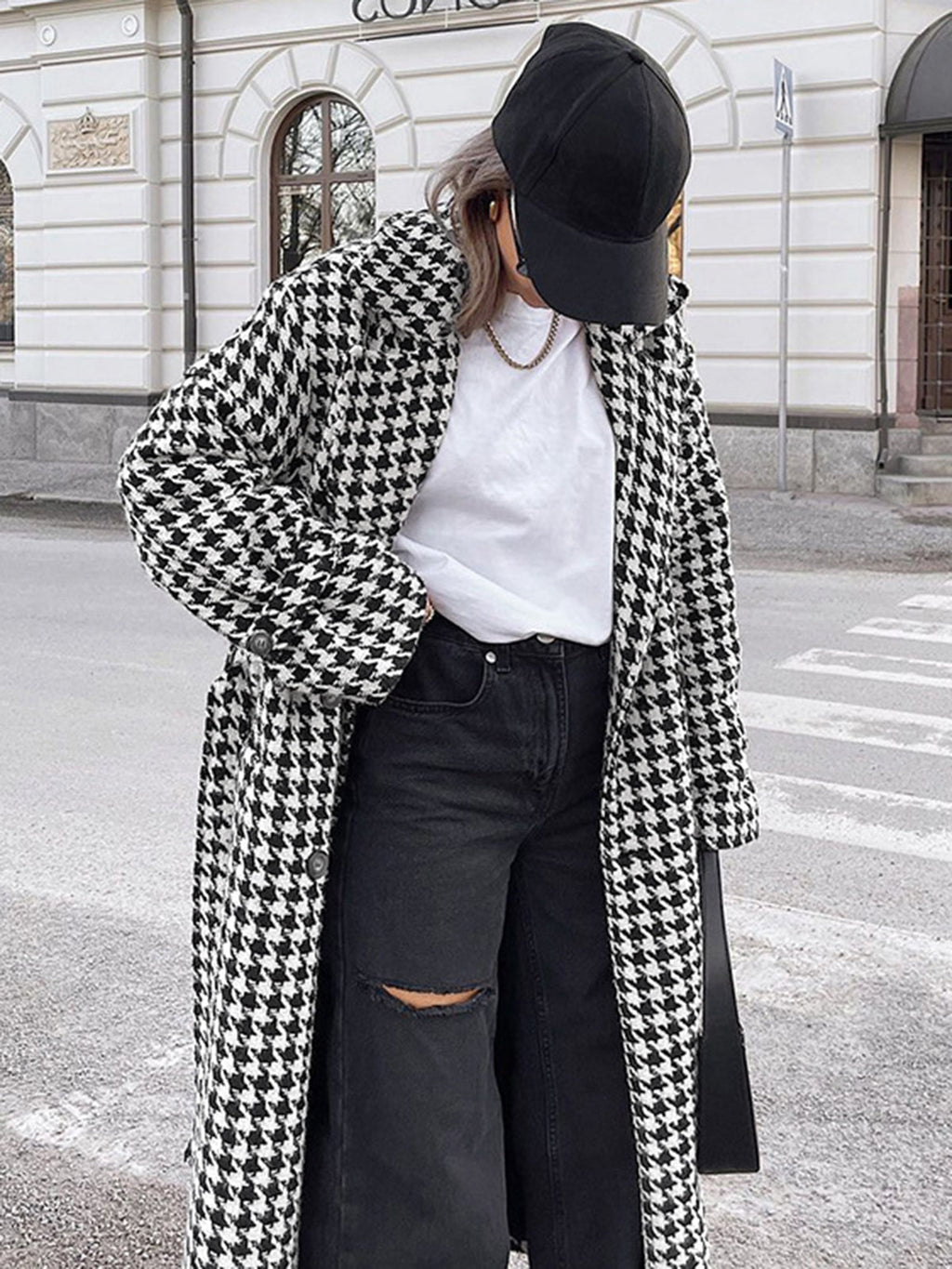 Rowan - Women's Stylish Houndstooth Trench Coat