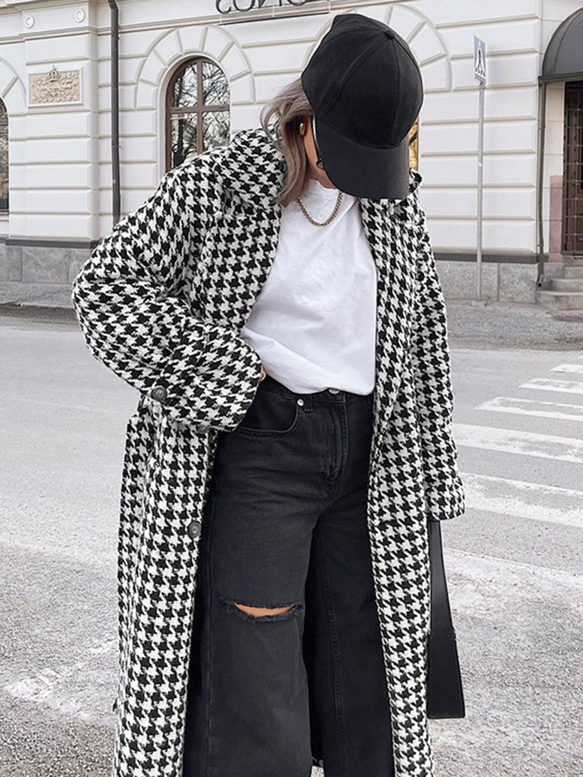 Rowan - Women's Stylish Houndstooth Trench Coat