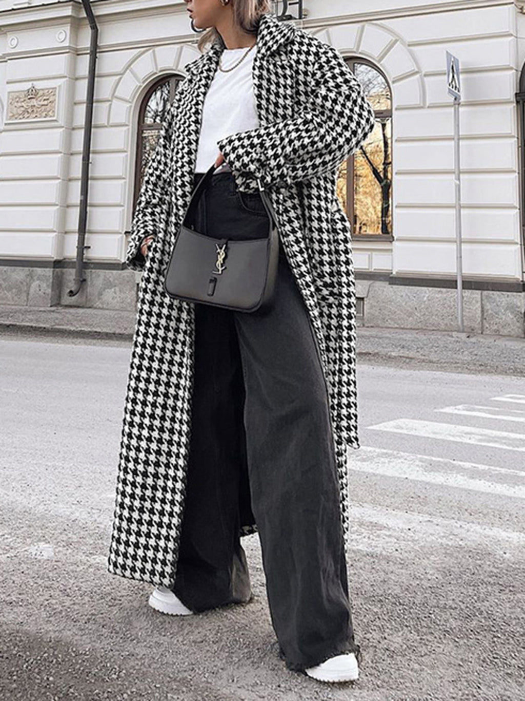 Rowan - Women's Stylish Houndstooth Trench Coat