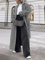 Rowan - Women's Stylish Houndstooth Trench Coat