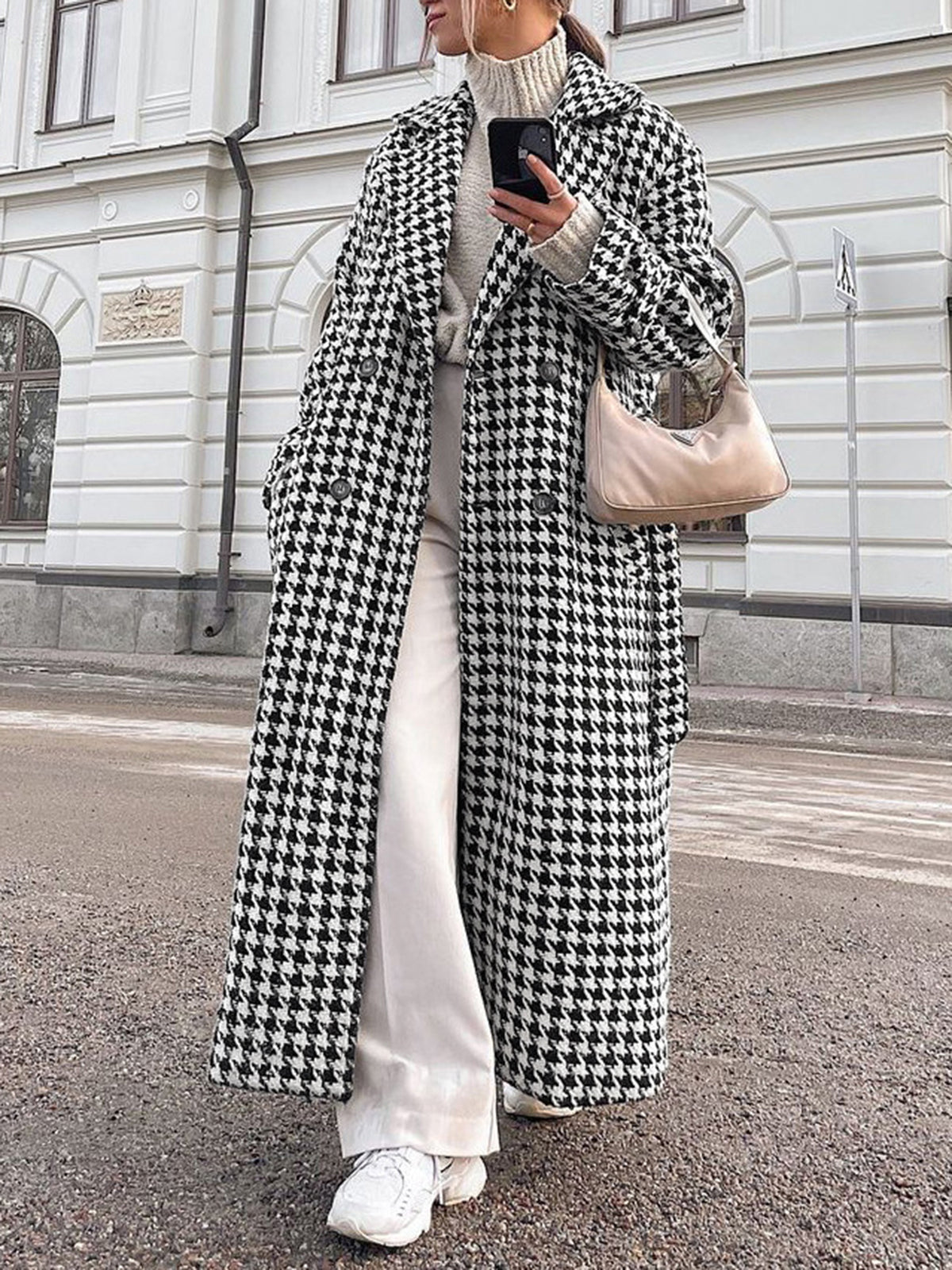 Rowan - Women's Stylish Houndstooth Trench Coat