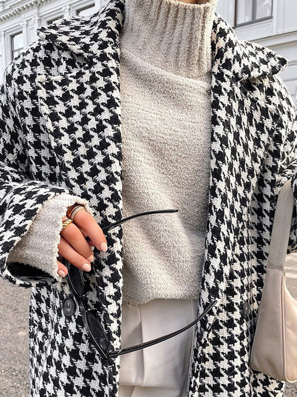 Rowan - Women's Stylish Houndstooth Trench Coat
