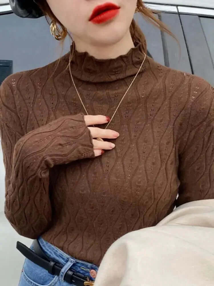Rowan - Women's Textured Knit Turtleneck Tops