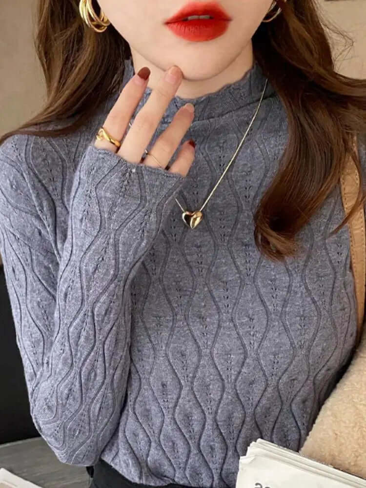 Rowan - Women's Textured Knit Turtleneck Tops