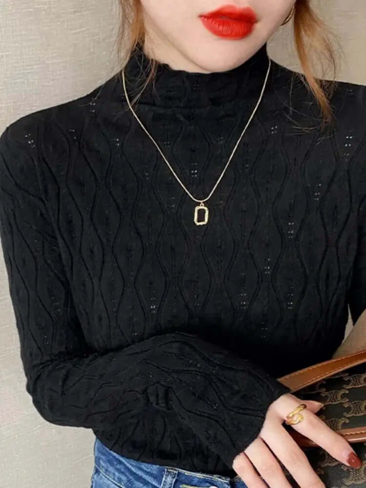 Rowan - Women's Textured Knit Turtleneck Tops