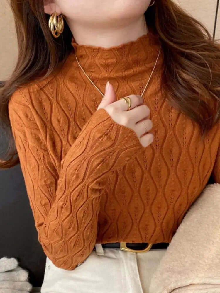 Rowan - Women's Textured Knit Turtleneck Tops