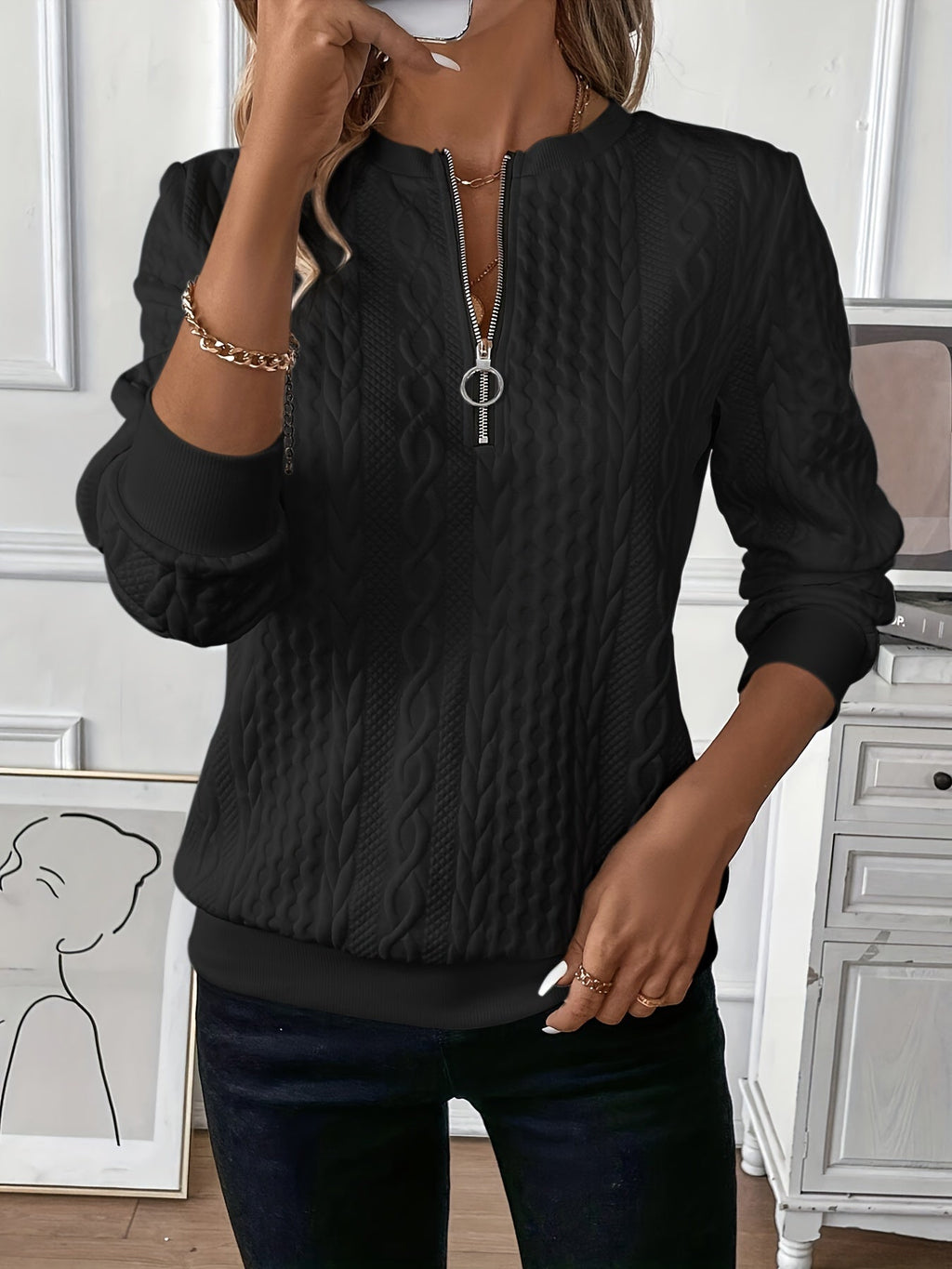 Rowan | Women's Textured Quarter Zip Sweater