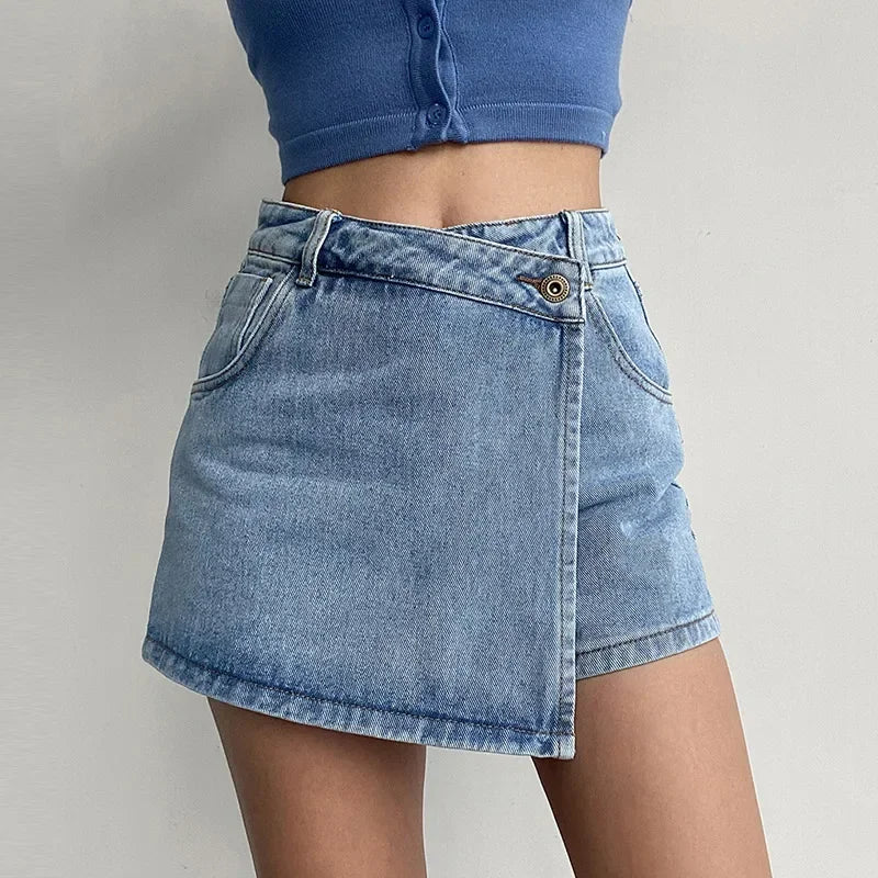 Sable - Women's Asymmetrical Denim Mini Skirt