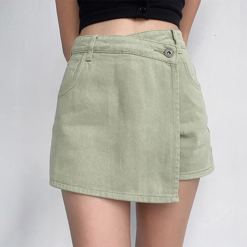 Sable - Women's Asymmetrical Denim Mini Skirt