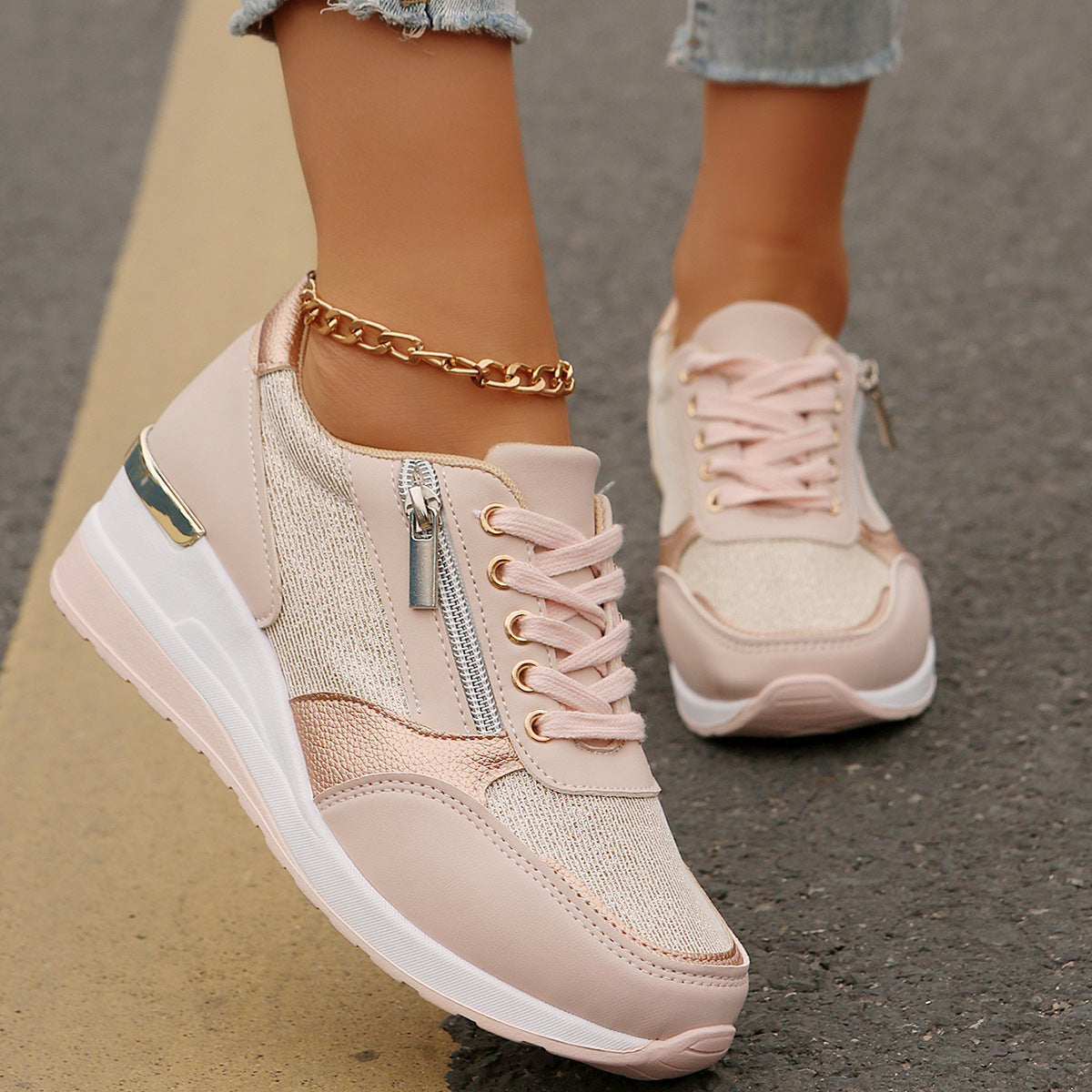 Selene | Women's Elegant Platform Sneakers with Zipper Detail