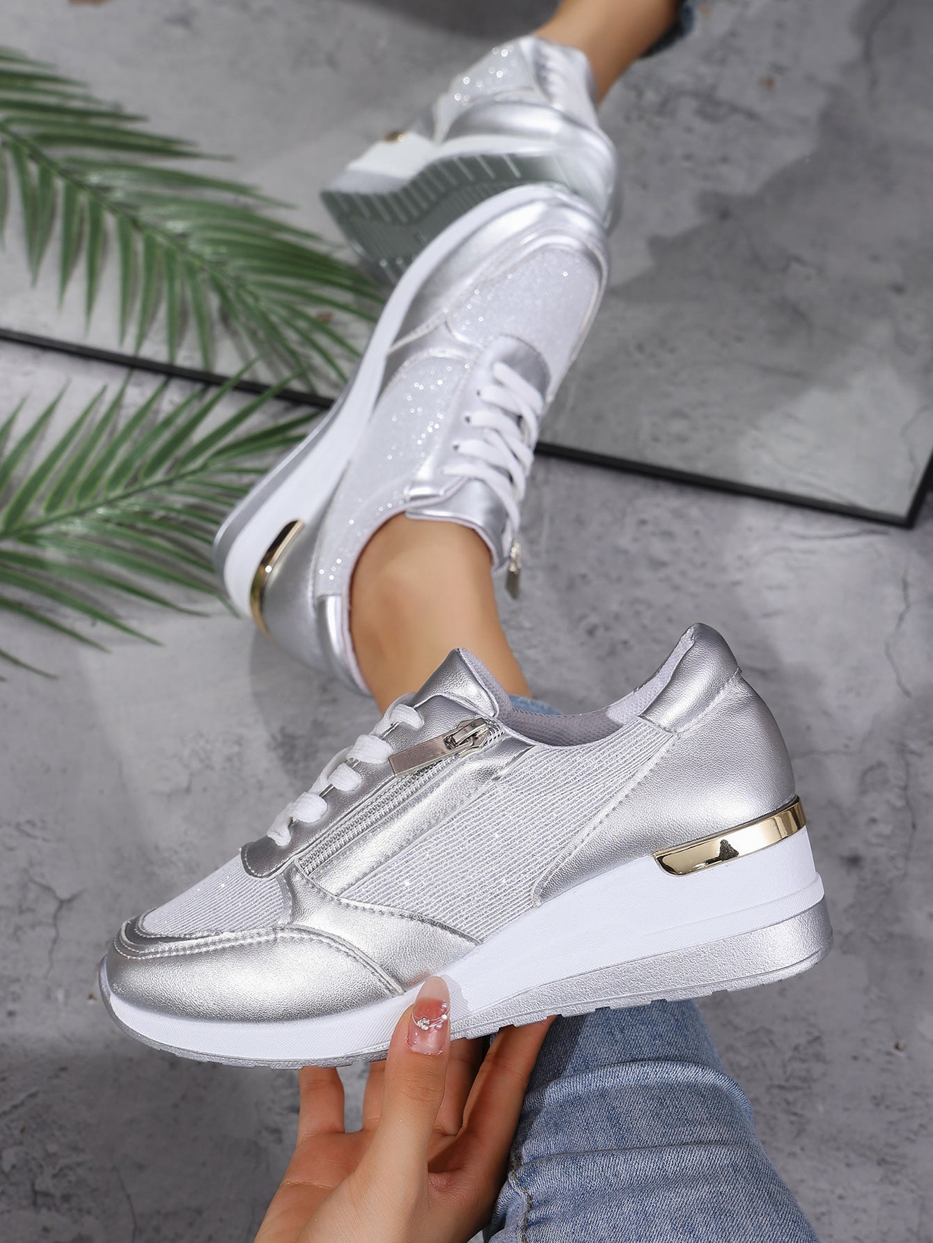 Selene | Women's Elegant Platform Sneakers with Zipper Detail