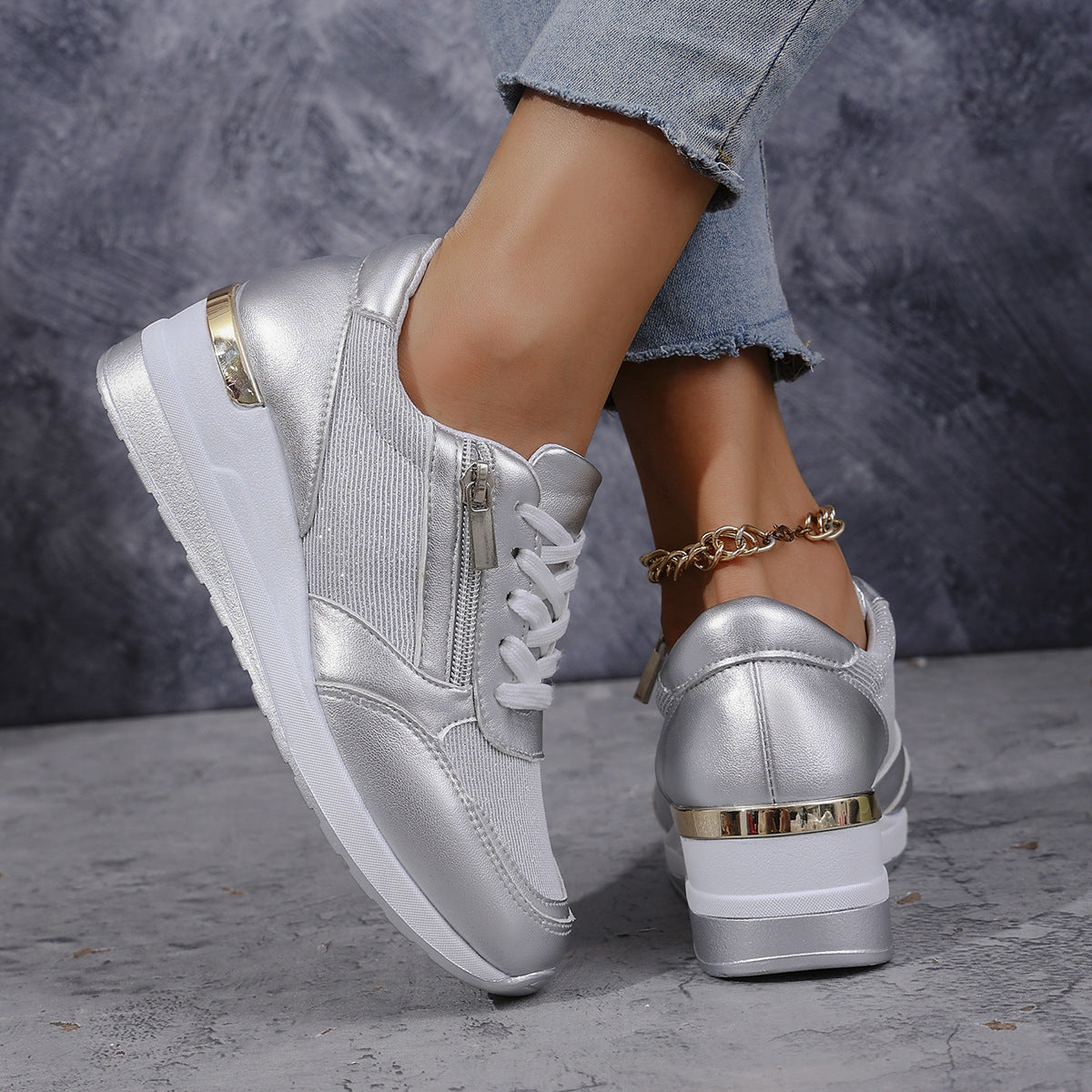 Selene | Women's Elegant Platform Sneakers with Zipper Detail