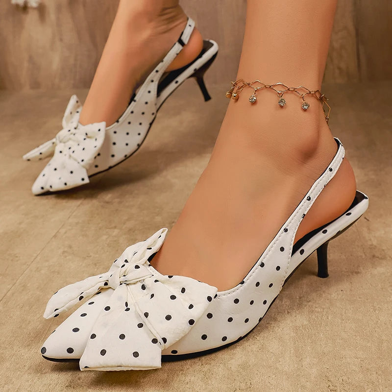 Selma - Women's Polka Dot Bow Kitten Heels