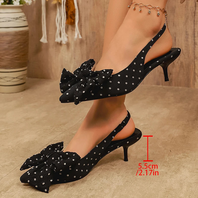 Selma - Women's Polka Dot Bow Kitten Heels