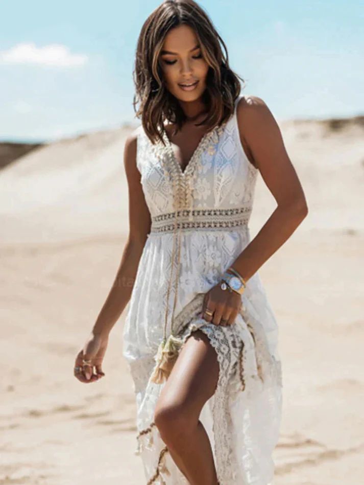 Rowan | Women's Boho Maxi Summer Dress with Lace Details