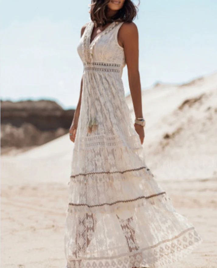 Rowan | Women's Boho Maxi Summer Dress with Lace Details