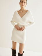 Sienna - Women's Elegant Sweater Dress with Ribbed Detail