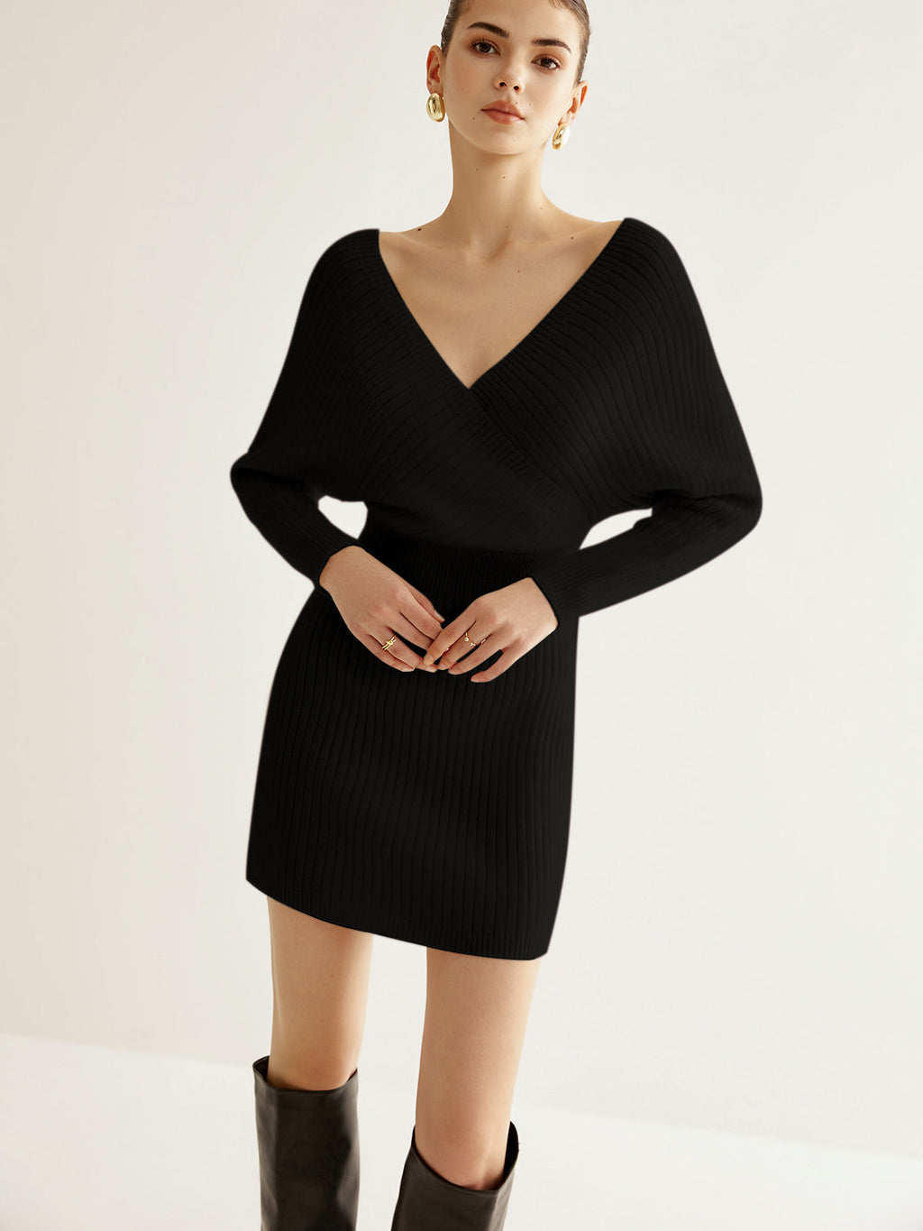 Sienna - Women's Elegant Sweater Dress with Ribbed Detail