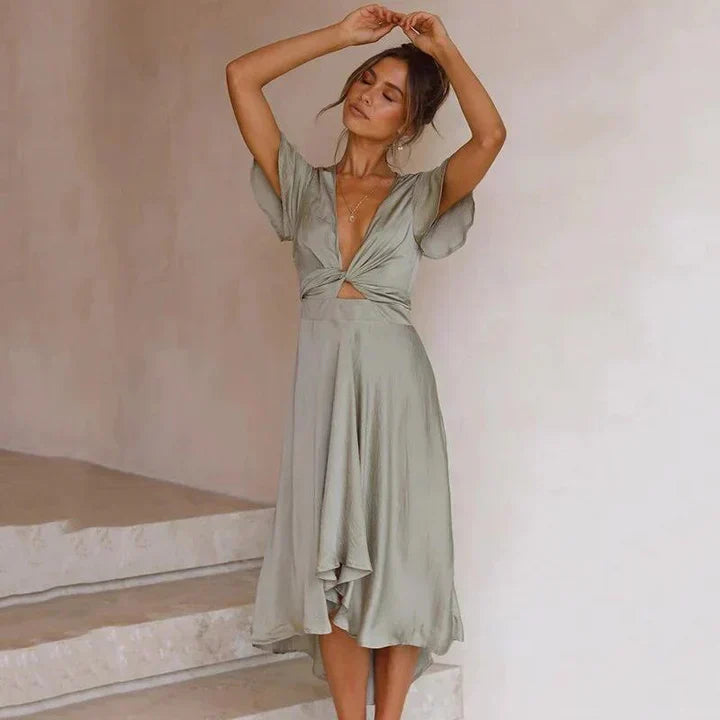 Sienna | Women's Elegant Tie-Front Midi Dress
