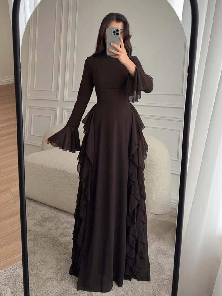 Solene | Women's Elegant Long Sleeve Ruffle Maxi Dress