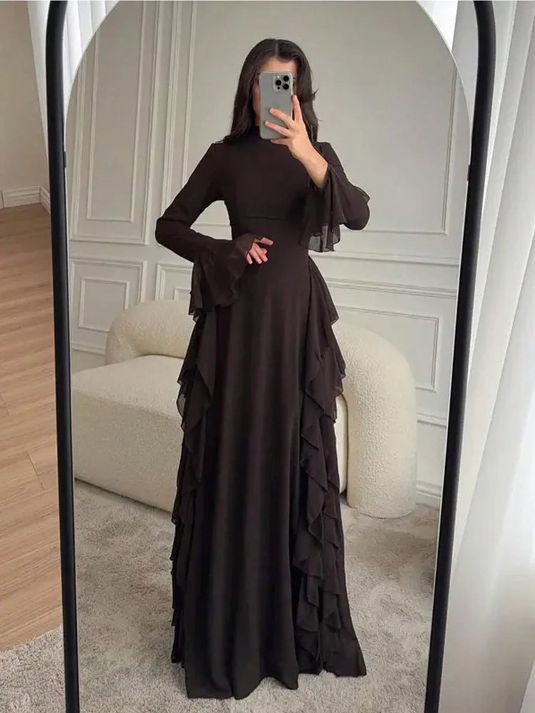 Solene | Women's Elegant Long Sleeve Ruffle Maxi Dress