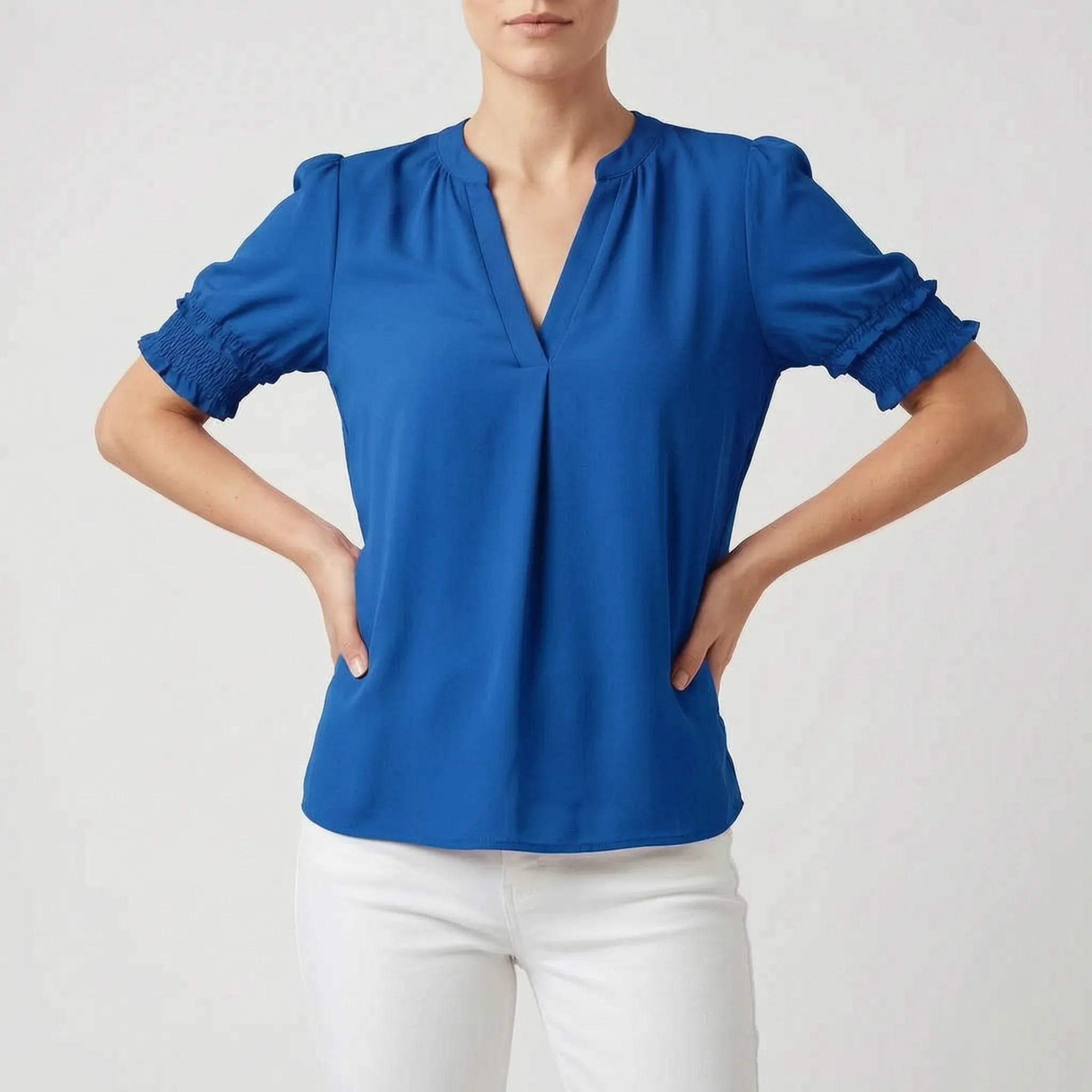 Solina - V-Neck Short Sleeve Blouse