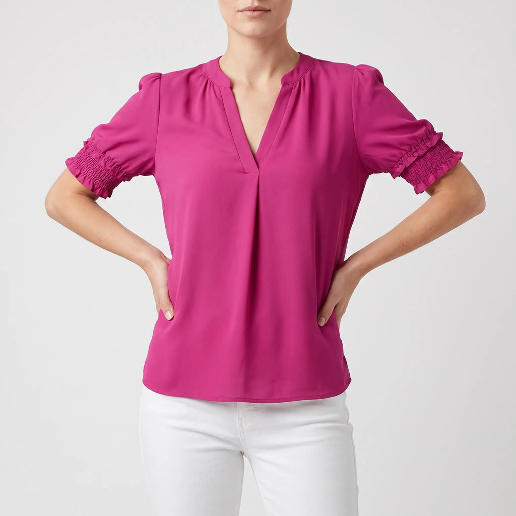 Solina - V-Neck Short Sleeve Blouse