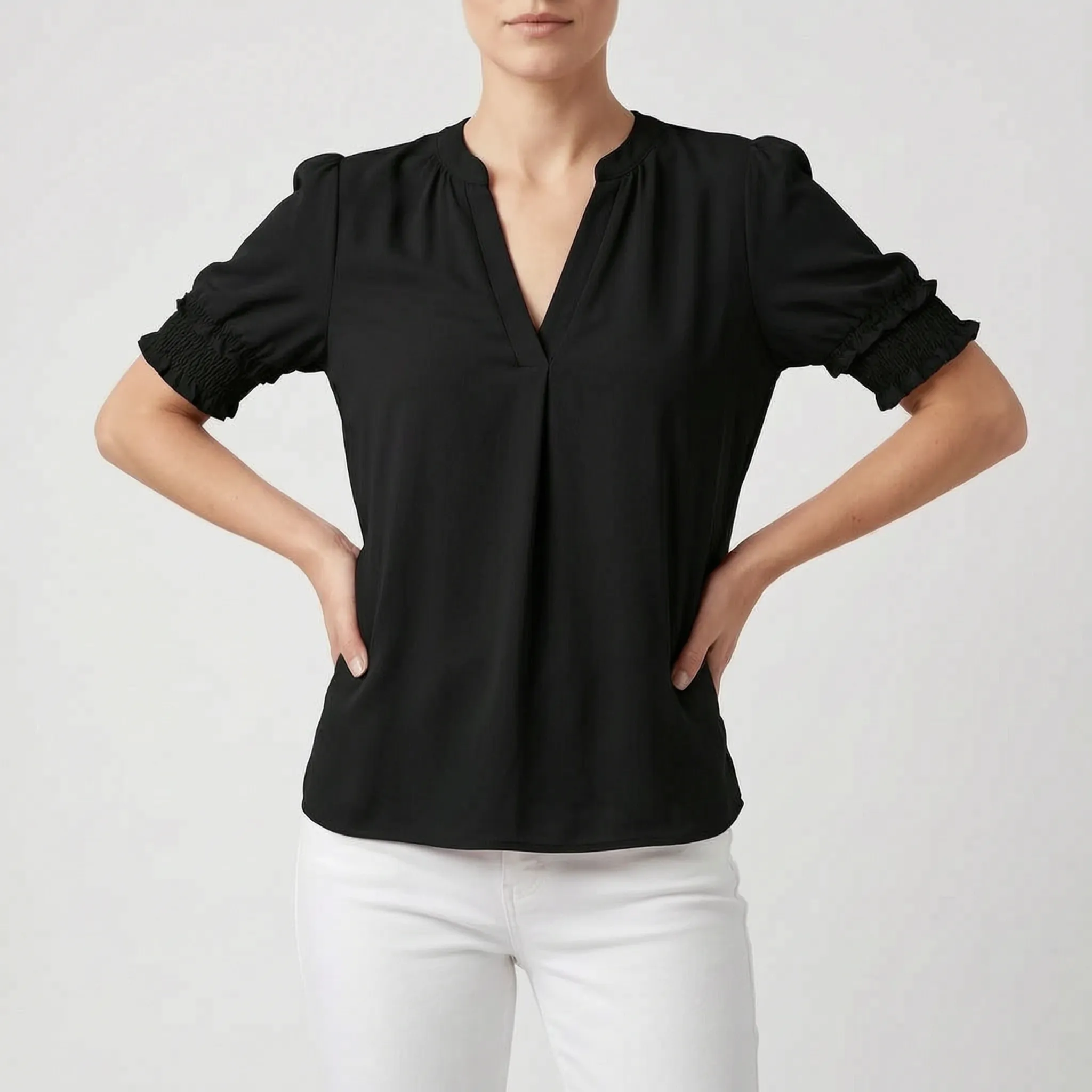 Solina - V-Neck Short Sleeve Blouse