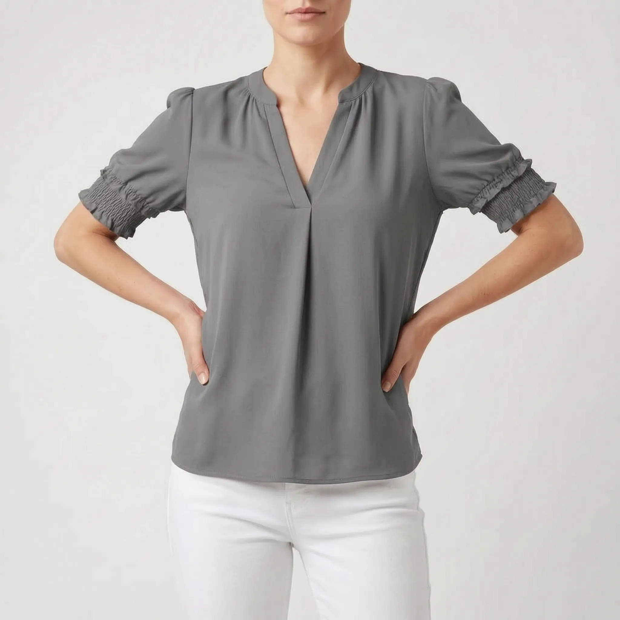 Solina - V-Neck Short Sleeve Blouse