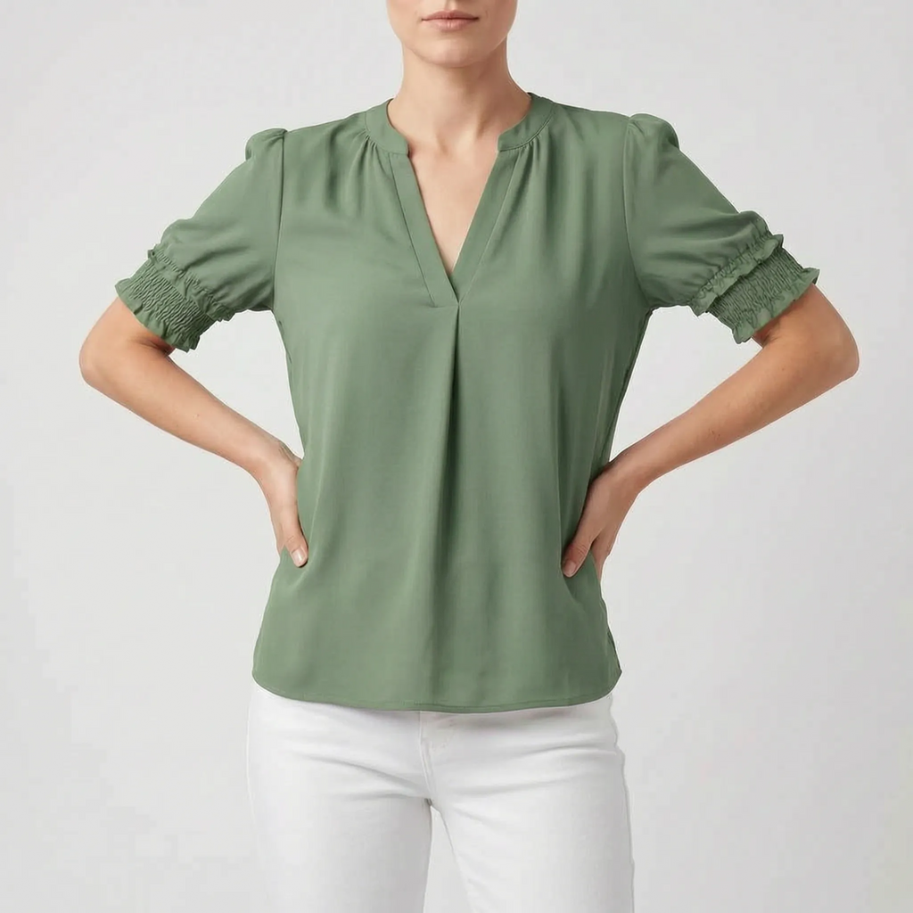 Solina - V-Neck Short Sleeve Blouse