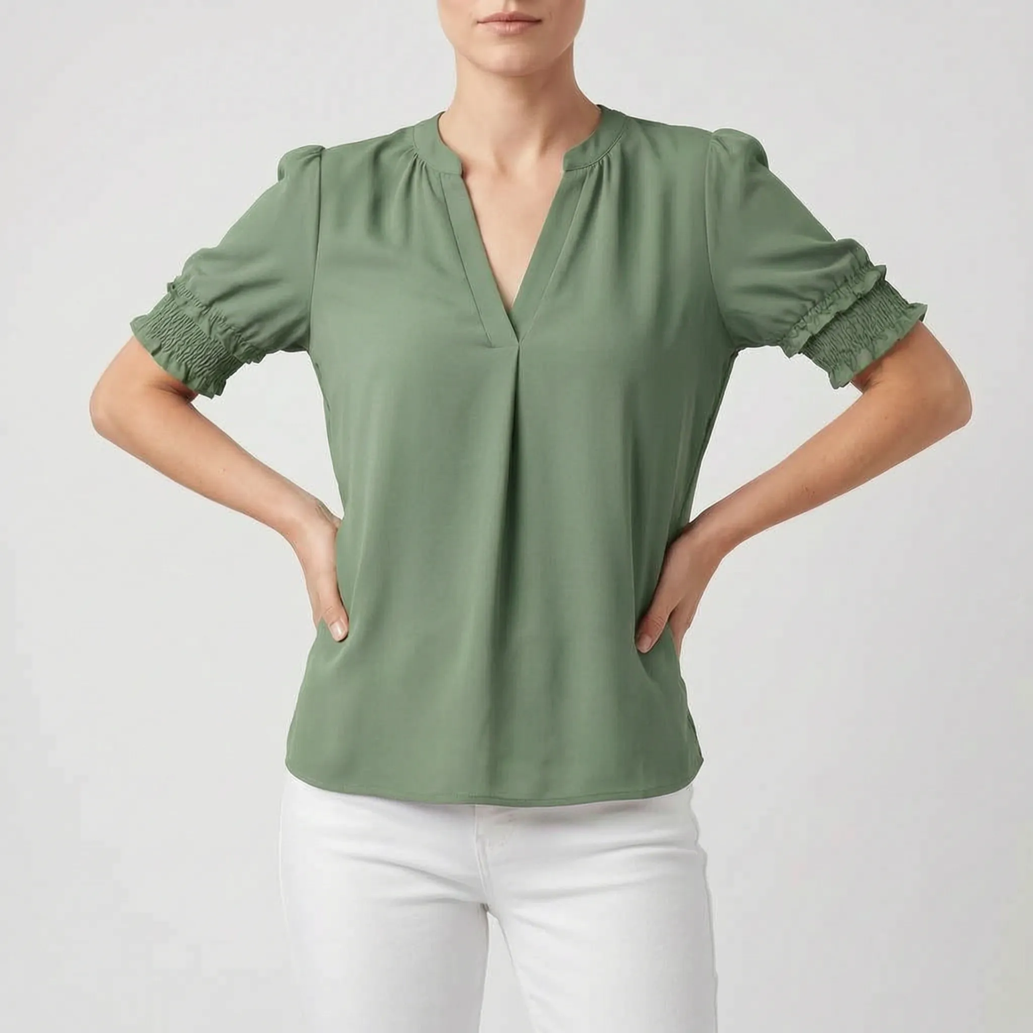 Solina - V-Neck Short Sleeve Blouse