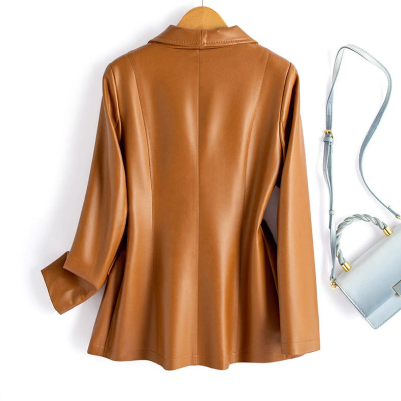 Soren | Women's Elegant Leather Blazer with Single Button Closure
